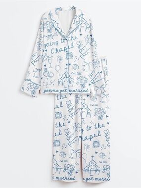 White & Blue Wedding Print Pajama Set 2X. New with tags. Honeymoon. Newly Wed